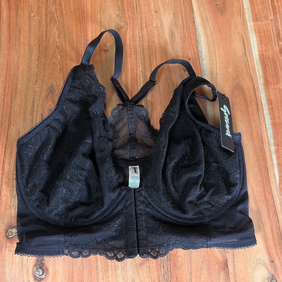 NWT Black Gossard Racerback Lace Deep V Underwire Bra, Front Close, US 34G - Picture 1 of 4